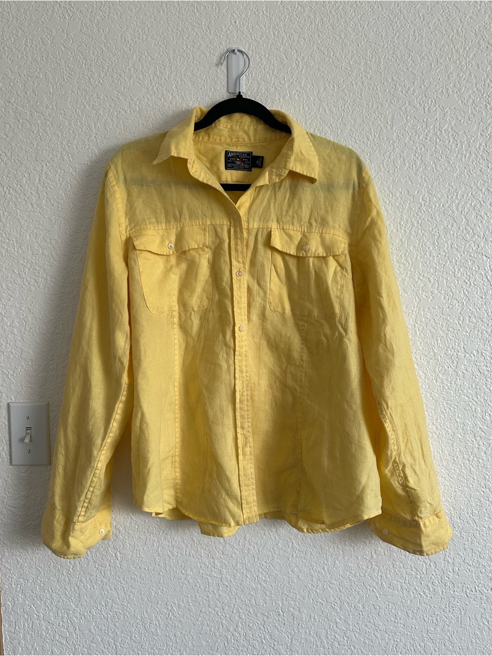 Vintage American Living Yellow Button-Down 100% Linen Women's Blouse